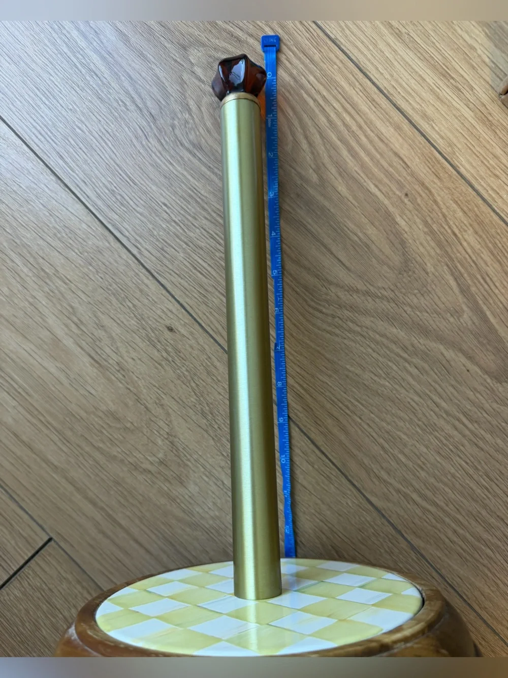 MacKenzie-Childs Parchment check Paper Towel Holder Wood Base